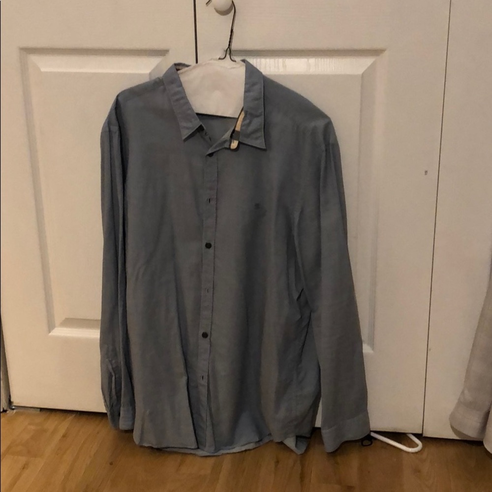 Blue Linen Burberry Button Down Shirt
